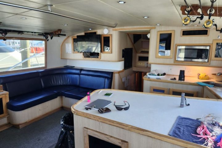 a room filled with furniture and a stove