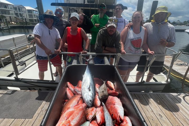 a group of people riding on the back of a boat