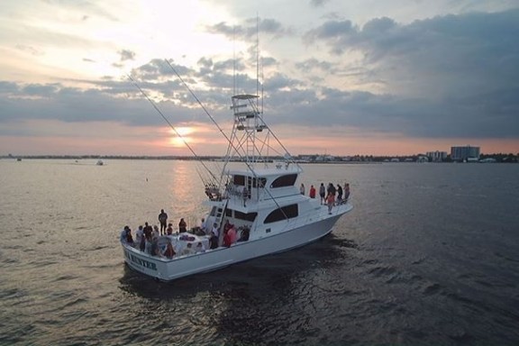 a small boat in a large body of water