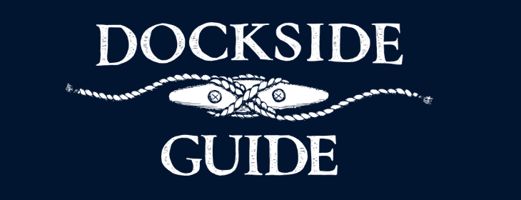 Logo with 'Dockside Guide' text and nautical rope design on dark background.