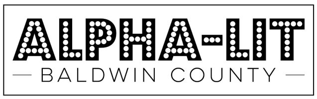 Logo: Alpha-Lit Baldwin County in dotted style.