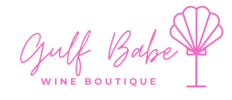 Logo: 'Gulf Babe Wine Boutique' in pink with shell graphic.