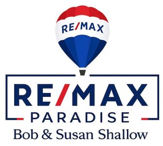 RE/MAX Paradise logo with hot air balloon and text 'Bob & Susan Shallow'.