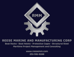RMM logo with gear and diamond shapes, contact info, and services listed.