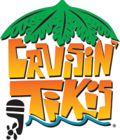 Colorful 'Cruisin' Tikis' logo with palm fronds and tiki torch.